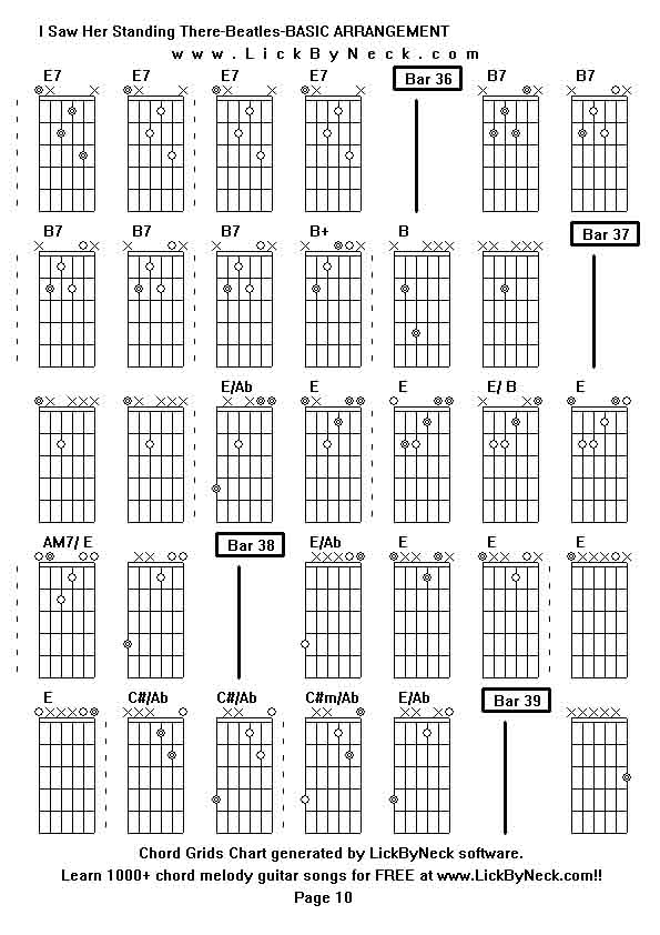 Chord Grids Chart of chord melody fingerstyle guitar song-I Saw Her Standing There-Beatles-BASIC ARRANGEMENT,generated by LickByNeck software.